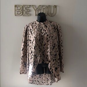 Elegant High Low Animal Print Long Sleeve Blouse